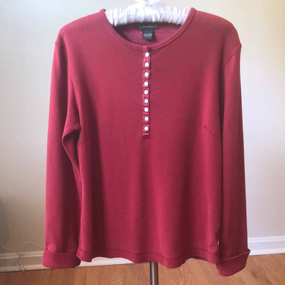 Eddie Bauer Y2K Women’s 100% Cotton Long Sleeve Red Tee, Size Large